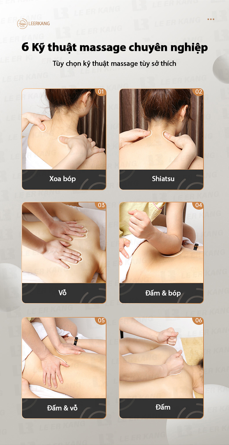 6 phương pháp được cài đặt trong ghế massage Leercon