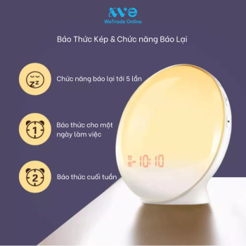 Đồng hồ báo thức tích hợp đèn ngủ nhiều sắc mô phỏng bình minh